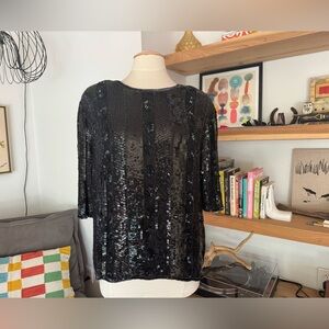 Vintage Black and Iridescent Sequin Silk Women's Blouse
